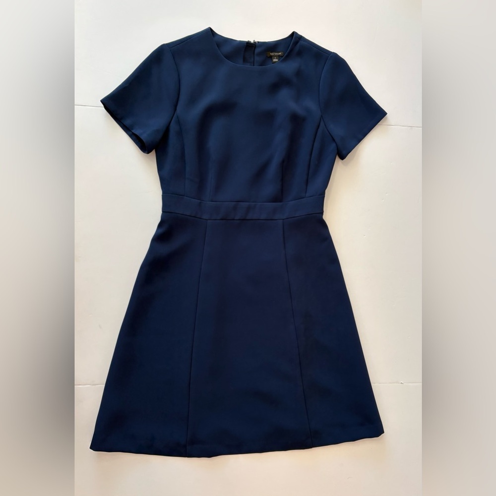 Ann Taylor Classic Flare Dress Navy Blue Size 2 - Picture 2 of 7